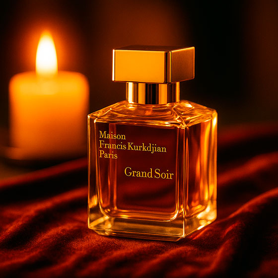 Флакон Grand Soir рядом с свечами